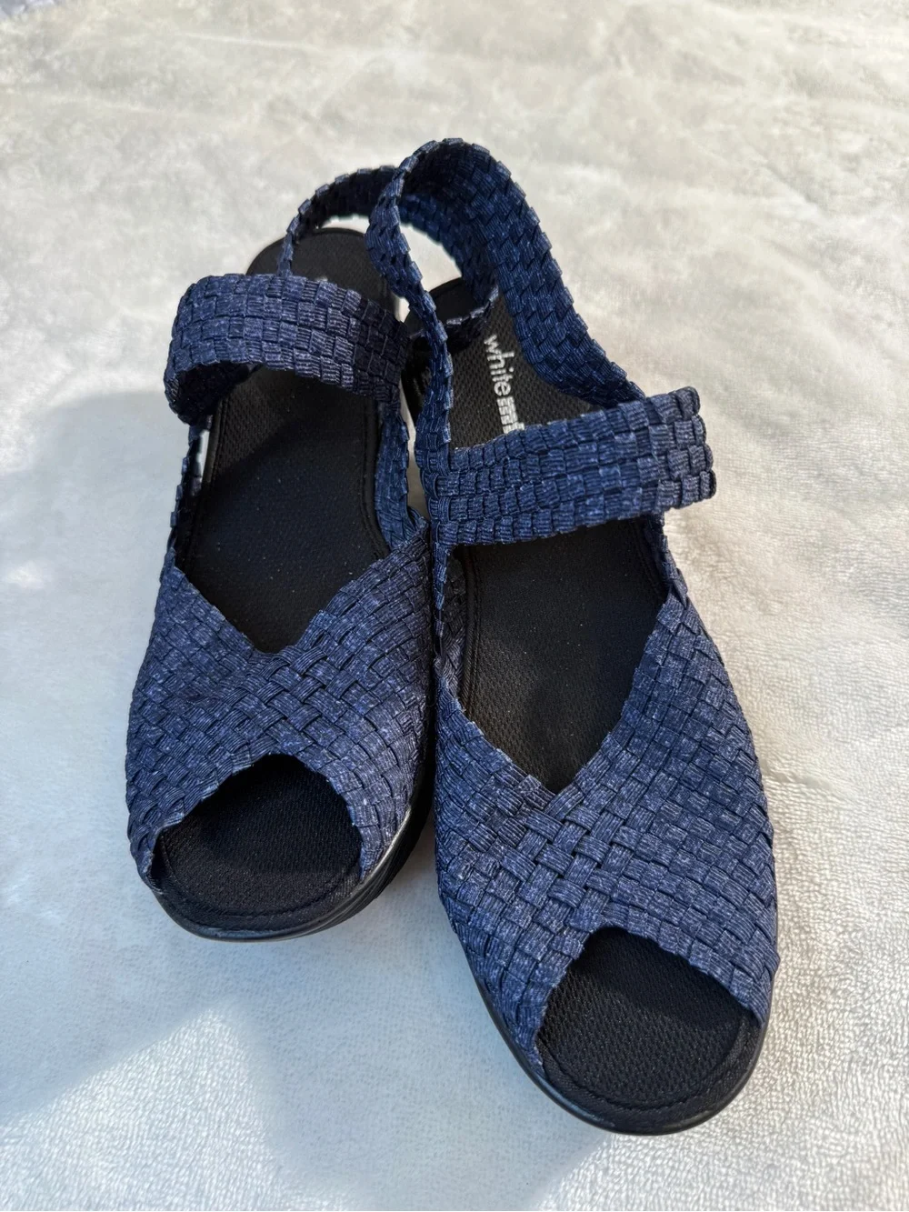 White Mountain Blue Woven Slingback Wedge Sandals Peep Toe Size 11